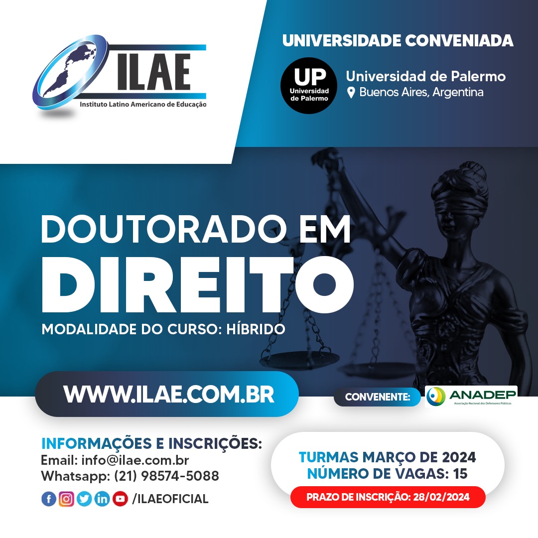 Convênio ILAE 2024 curso de doutorado em Direito ANADEP Associação